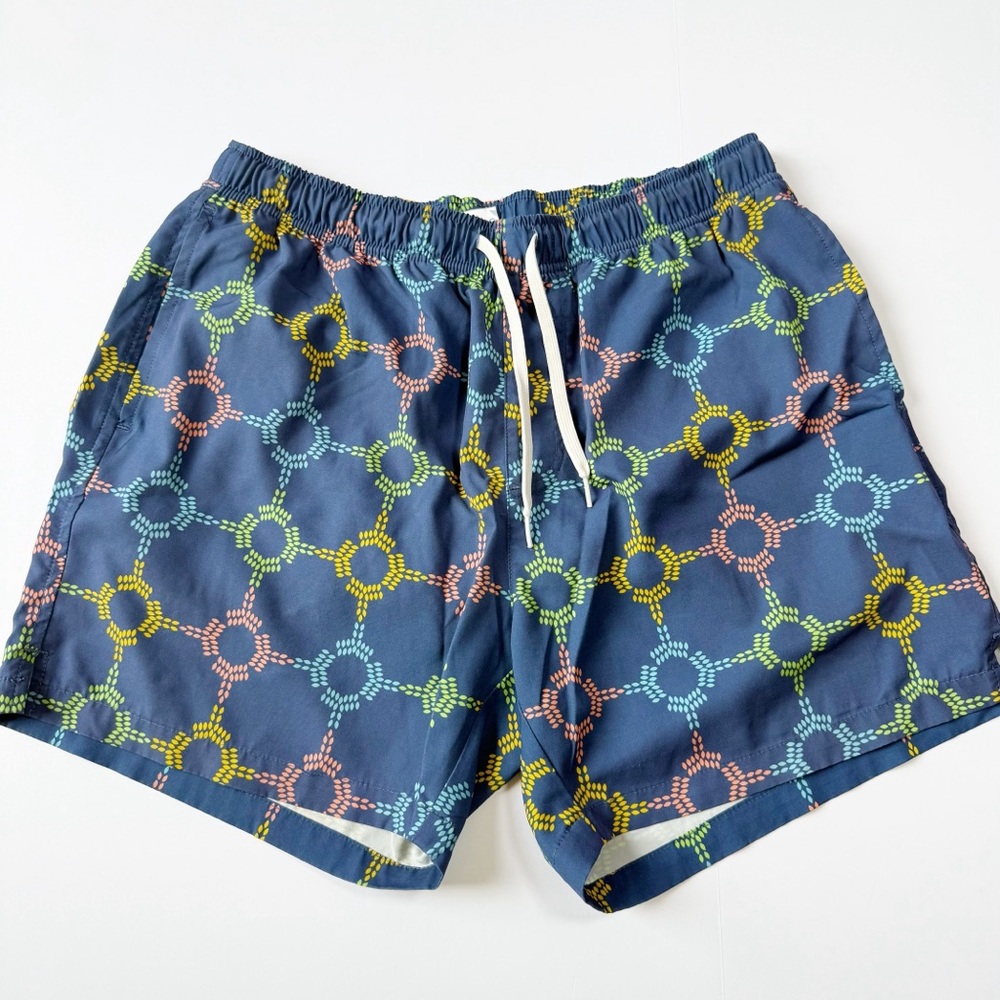 Bearbottom Swim Trunks 5.5” inseam geometric navy Large